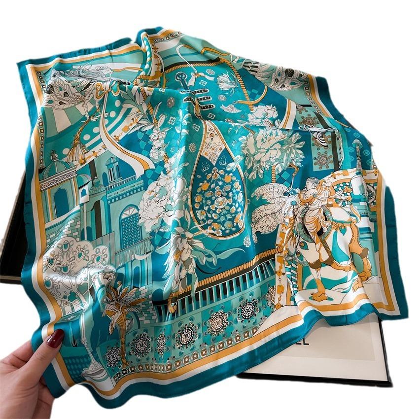 Шелковый шарф Guofeng, квадратный шарф с пейзажными чернилами, 70 см, имитация шелкового шарфа, тысячи миль рек и гор, шелковый шарф для женщин