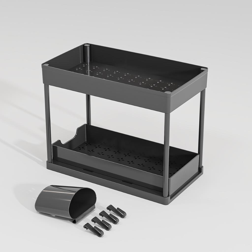 2-Tier Kitchen Storage Rack, Large Capacity Under Sink Organizer with Sliding Drawers, Market Cabinet Shelf Home Accessories