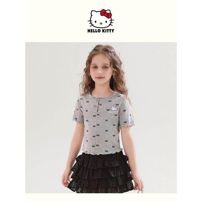 Детская футболка Hello Kitty с коротким рукавом 2025 Новый летний топ в горошек Детская одежда для девочек Модный