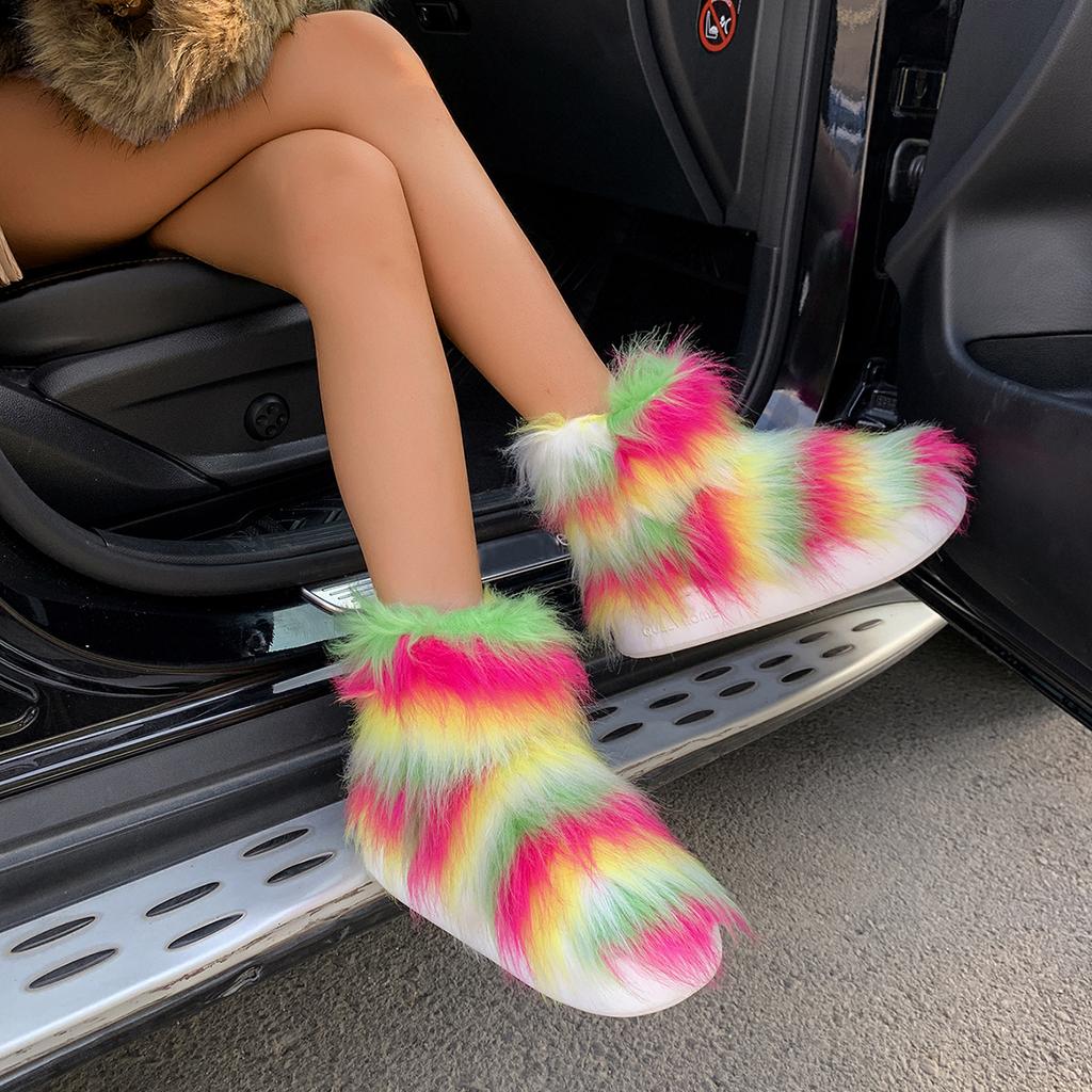 Модные зимние женские сапоги с круглым носком, плоские туфли для женщин, плюшевые зимние сапоги на платформе, уличные ботильоны на среднем каблуке для женщин