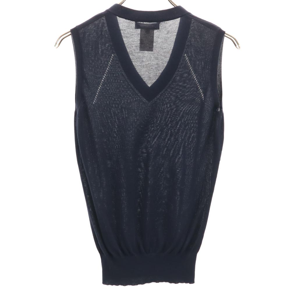 Celine Сделано в Италии Жилет вязаный с V-образным вырезом и короткими рукавами M Темно-синий Женский Б/у