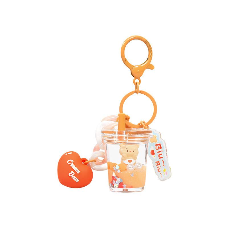 Pink Eyecatching And Orange Cream Bear Milk Tea Cup Keychain Charming Gift Idea