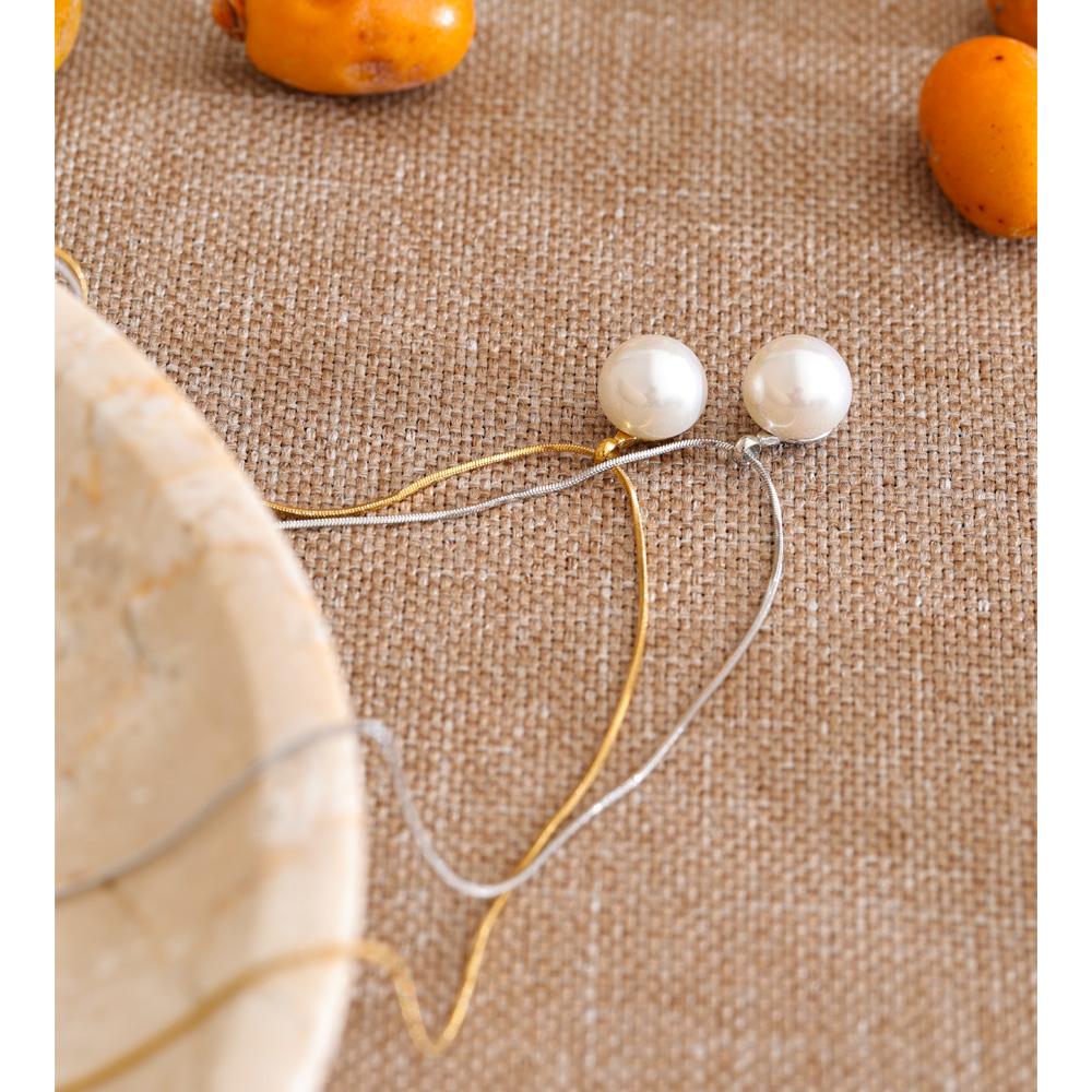 Yhpup Stainless Steel Simulated Pearls Round Pendant Necklace for Women Korean Style Elegant Chic Daily Simple Korea Jewelry