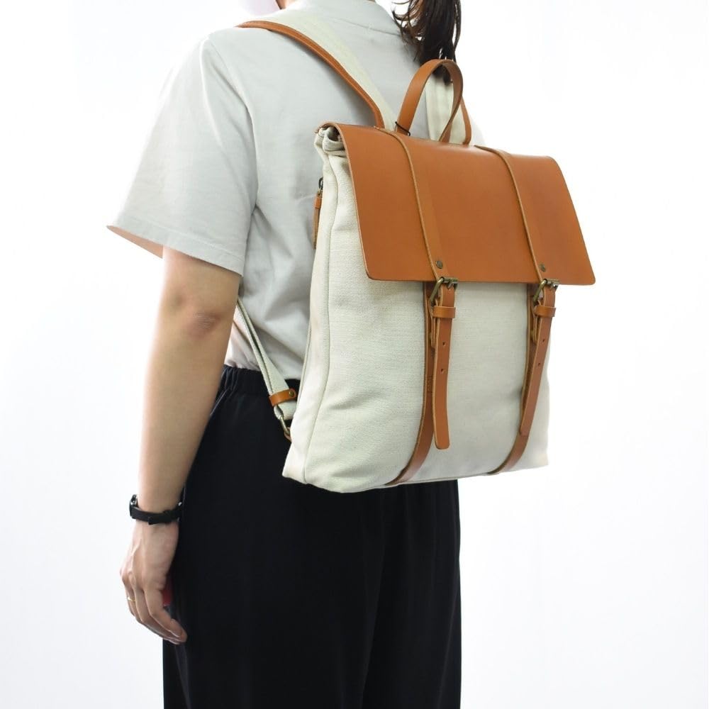 Стул Marutomi Shokai Канвас и кожаный клапан Кожа верблюжьего цвета и Ш32 x В36 x Рюкзак, Канвас цвета экрю, Размер прибл.. D7см, 7M0-1106