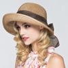 Summer Bow Ribbon Wide Brim Panama Hat Beach Straw Hats Sun Hat Women's Cap
