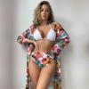 Купальник женский халтер с разрезом, с принтом, с высокой талией, с длинным рукавом, большой, набор бикини из трех частей EMA