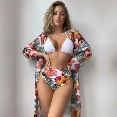 Купальник женский халтер с разрезом, с принтом, с высокой талией, с длинным рукавом, большой, набор бикини из трех частей EMA