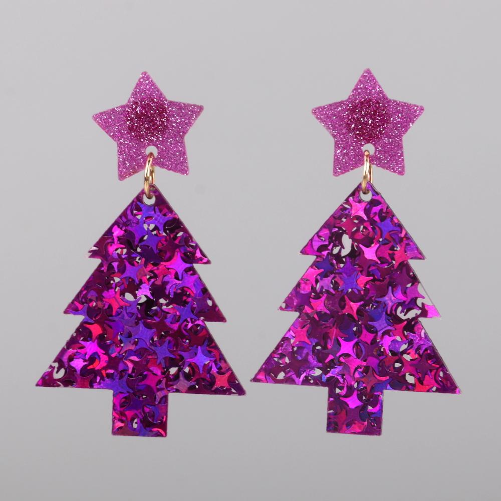 New Glitter Acrylic Christmas Tree Drop Earrings for Women Trendy Colorful Star Plant Statement Earring Xmas Party Jewelry Gifts