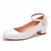 Large Size 3 Cm Square Heel Round Toe Single Shoes One-line Wristband Single Shoes Spring and Autumn Wedding Shoes Women White Wedding Shoes Women