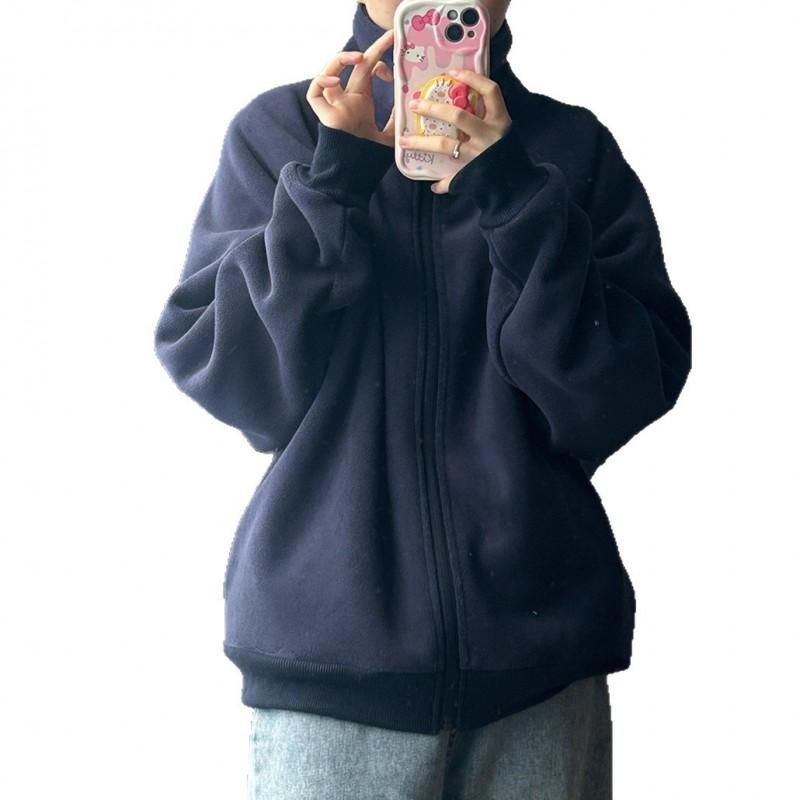 Womens Fleece Jacket Fall Winter Liner Thick Warm Stand Collar Sweatshirt