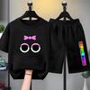 Summer Boys Girls Age 3-12 Tee+Shorts Suit Children Short Sleeve T-Shirts Child Casual Pink Black Clothes Sprunki Graphics