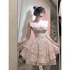 Princess Temperament Floral Dress Women's Summer Casual New Pure Waist Pinched Lace Short Skirt