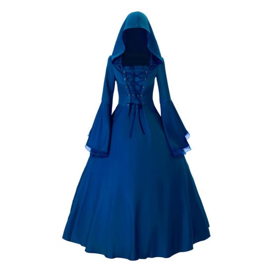 Women Gothic Hooded Witch Dress Vintage Medieval Victorian Dress Halloween Renaissance Cosplay Gown for Makeup Parties Role-Playing