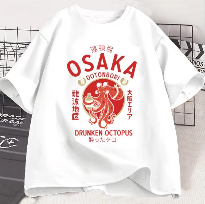 Osaka Dotonbori Drunken Octopus Graphic T Shirts Japanese Style Street Food Lover Tshirt Cotton Vintage Short Sleeve Tee