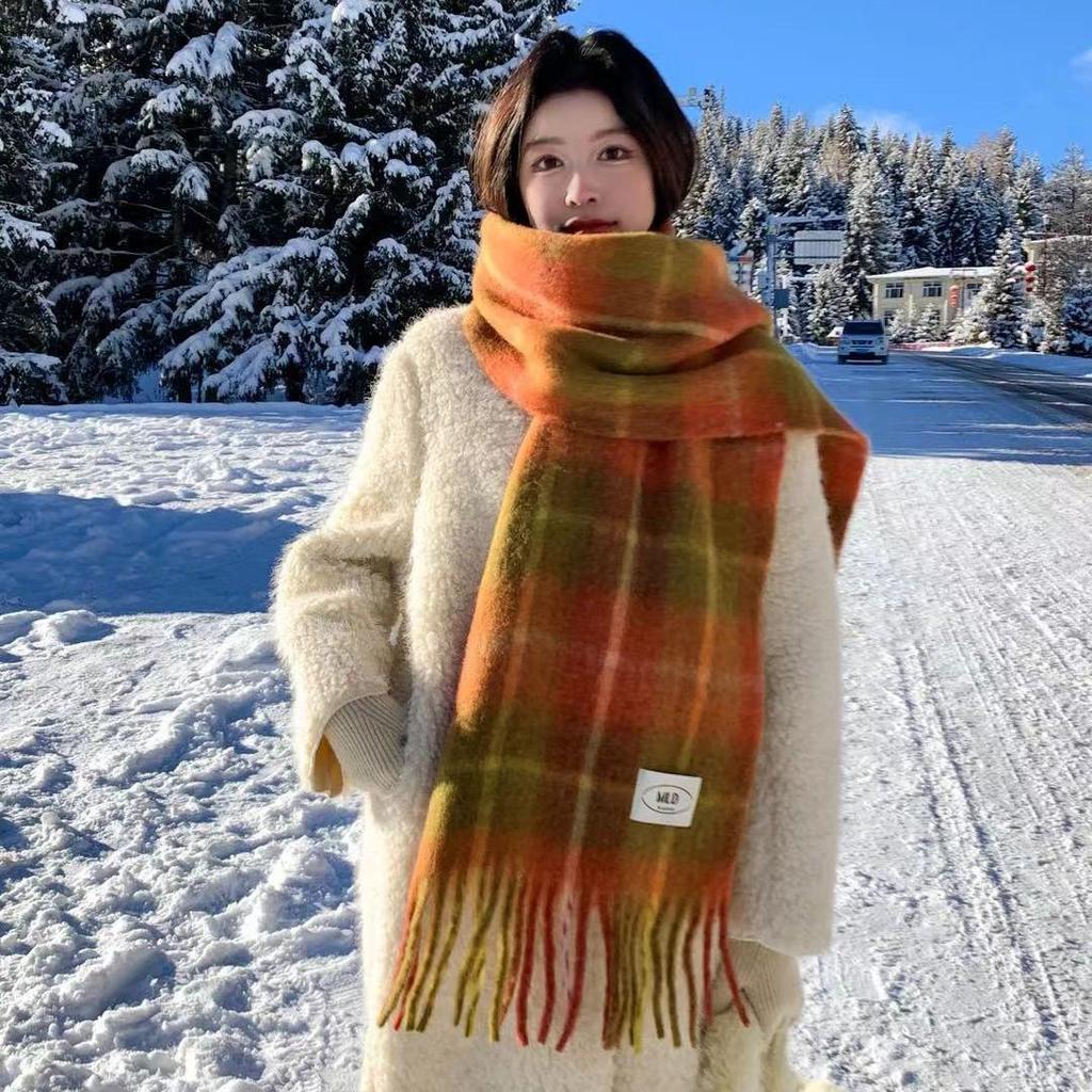 High-End Vivienne Westwood Wool Cashmere Plaid Snood Scarf for Women