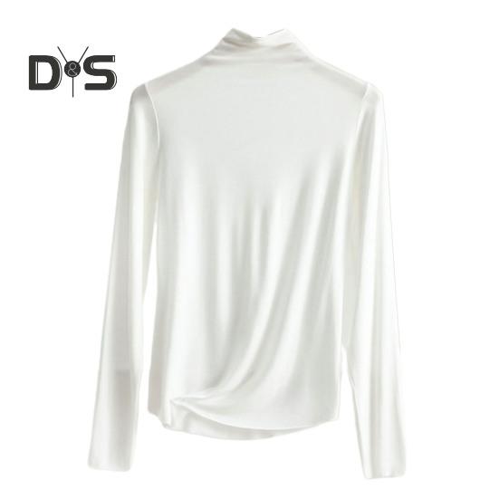 Women Bottoming Top Half High Collar Long Sleeve Elastic Skinny Soft Warm Solid Color Pullover Simple Style Lady Inner Wear Blouse