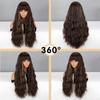 MISS WIG Женская мода Коричневый со светло-русыми бликами Длинный волнистый парик с челкой Натуральный волнистый парик из синтетического волокна