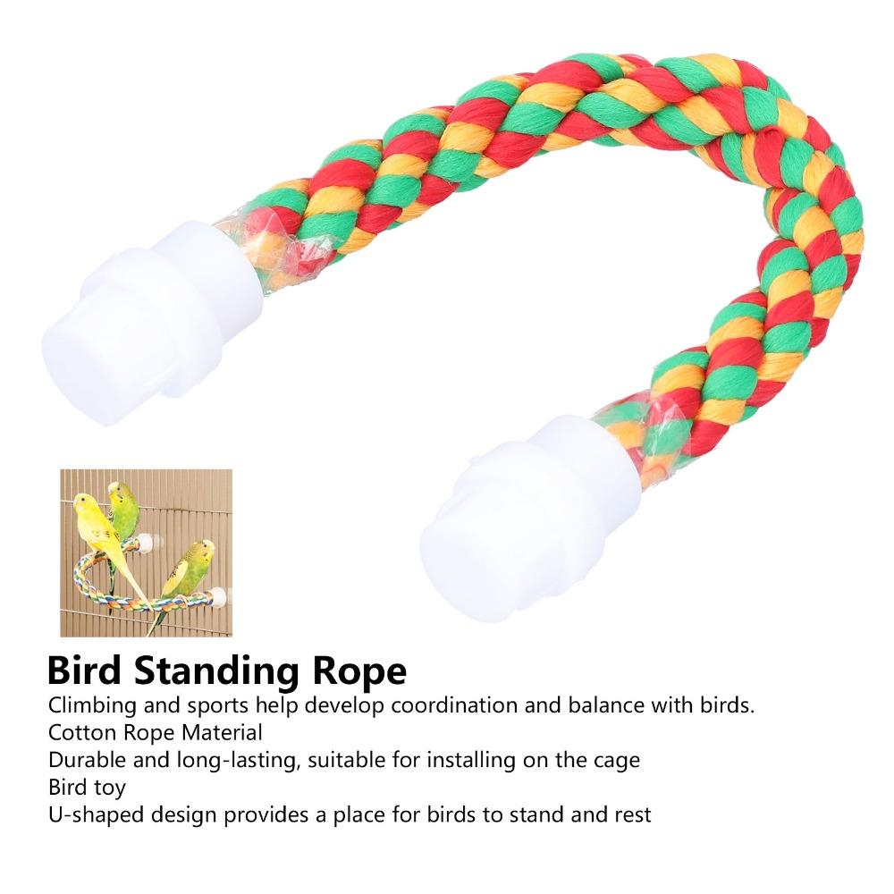 Colorful Design Cotton Rope Perch Adjustable Length U Shape Stand Bird Climbing Toy For Parrots