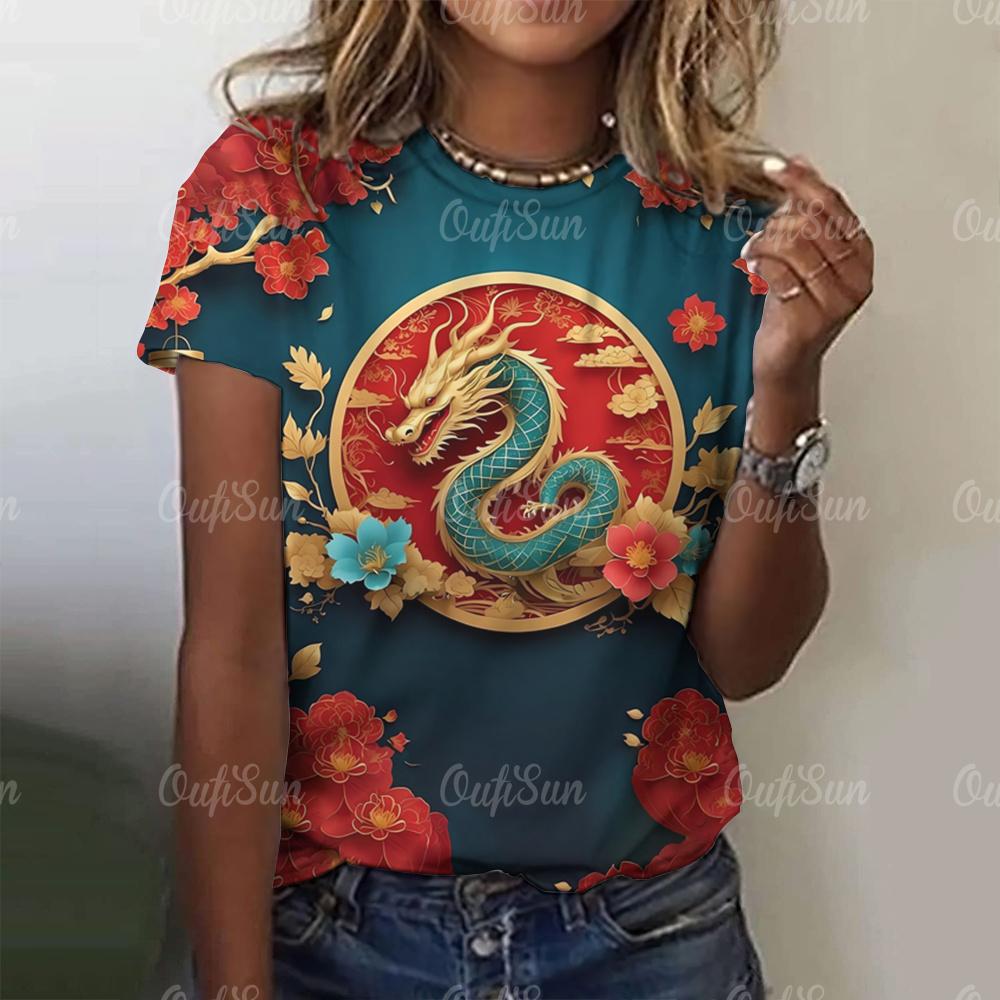 Женская футболка с драконом, модная футболка с 3D-принтом, анималистичный узор, короткие рукава, свободные уличные футболки, летние повседневные женские топы