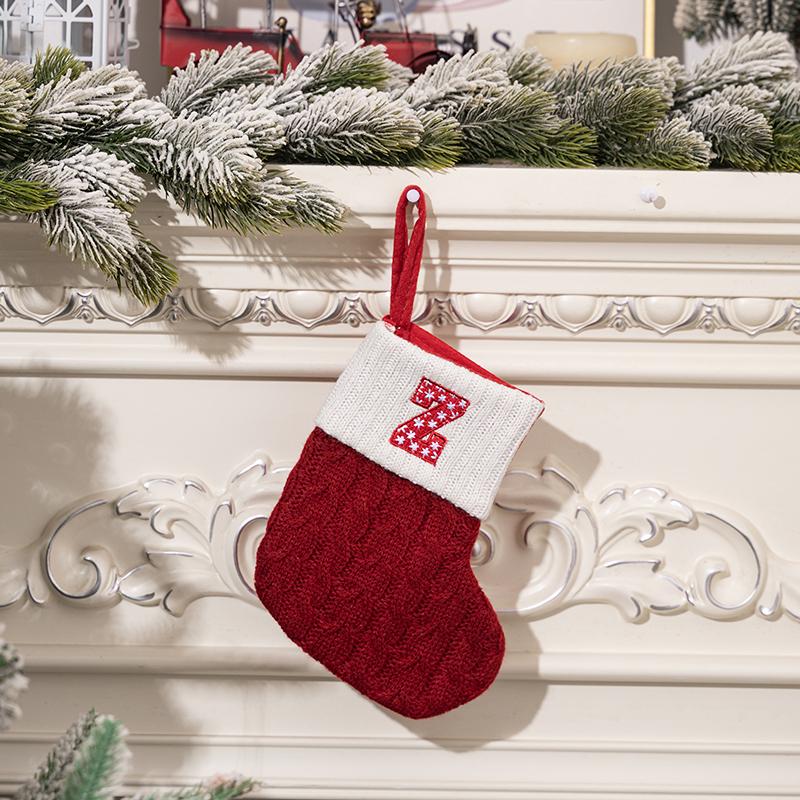 Creative Christmas Decorations Red Knitted Alphabet Embroidered Christmas Socks Color DIY Name Gift Socks