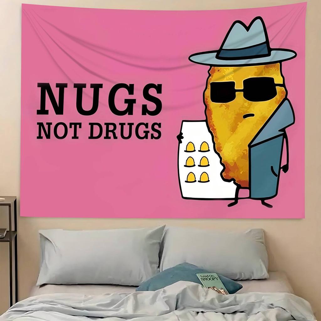 VIKAMA Fun Nugs Not Drugs Rooster Tapestry Humorous Theme Decorative Wall Hanging Suitable For Living Rooms And Bedrooms