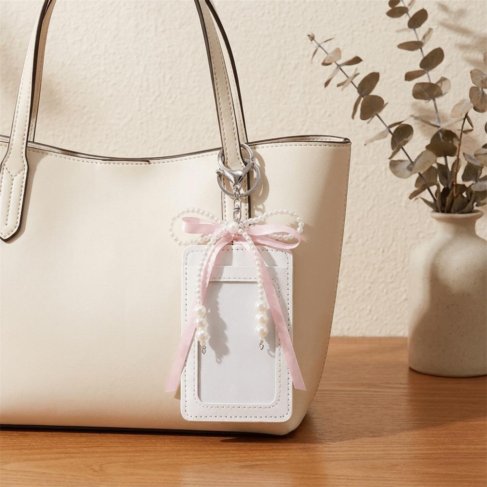 Pearl Short Card Bag PU Leather Bow Card Holder Causal Woman Wallet Lady