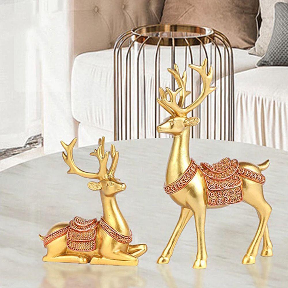 2pcs Crafts Resin Deer Ornaments Minimalist Cute Animal Sculpture Exquisite Creative Elk Statue TV Cabinet