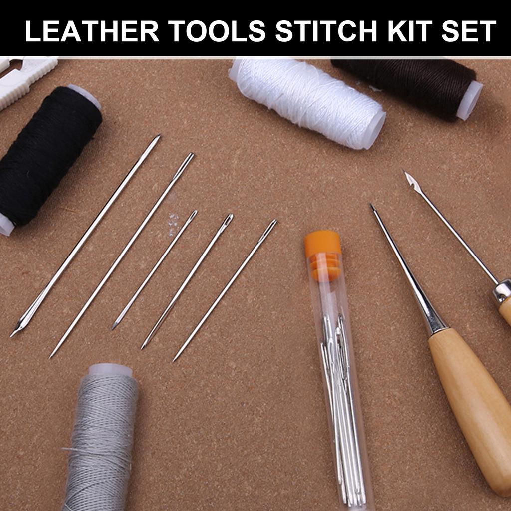 Basic Leather Sewing Tool Leather Working Tool with Sewing Needle Waxed Thread Stitching Awls Leather Repair Set