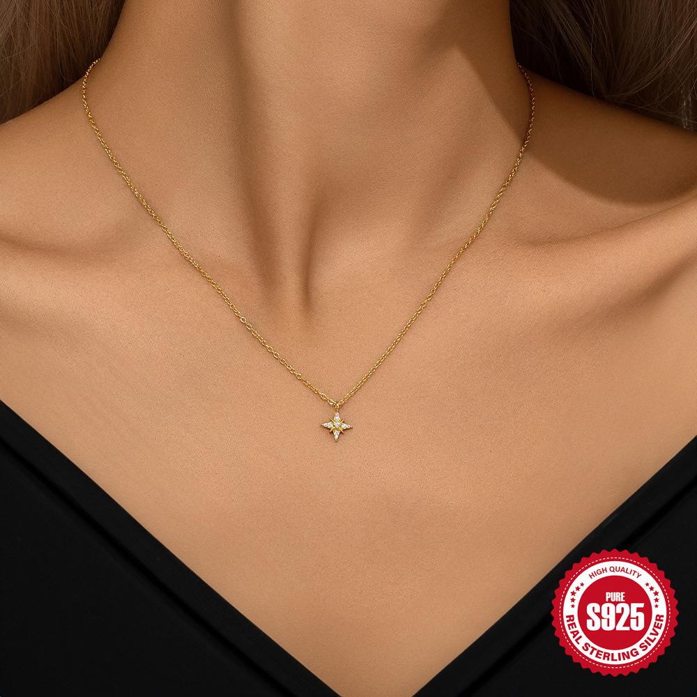 Ожерелье с подвеской в виде ключицы из циркона с элементом «Звезда Ветра» в форме тетрагона и октаграммой