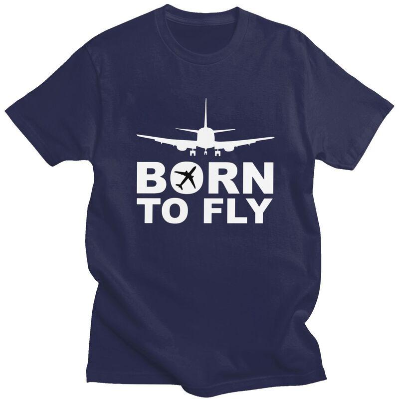 Мужская футболка с принтом 'Born To Fly' Самолет, короткий рукав, 100% хлопок, повседневная, авиация, самолет, подарок пилоту, модная футболка