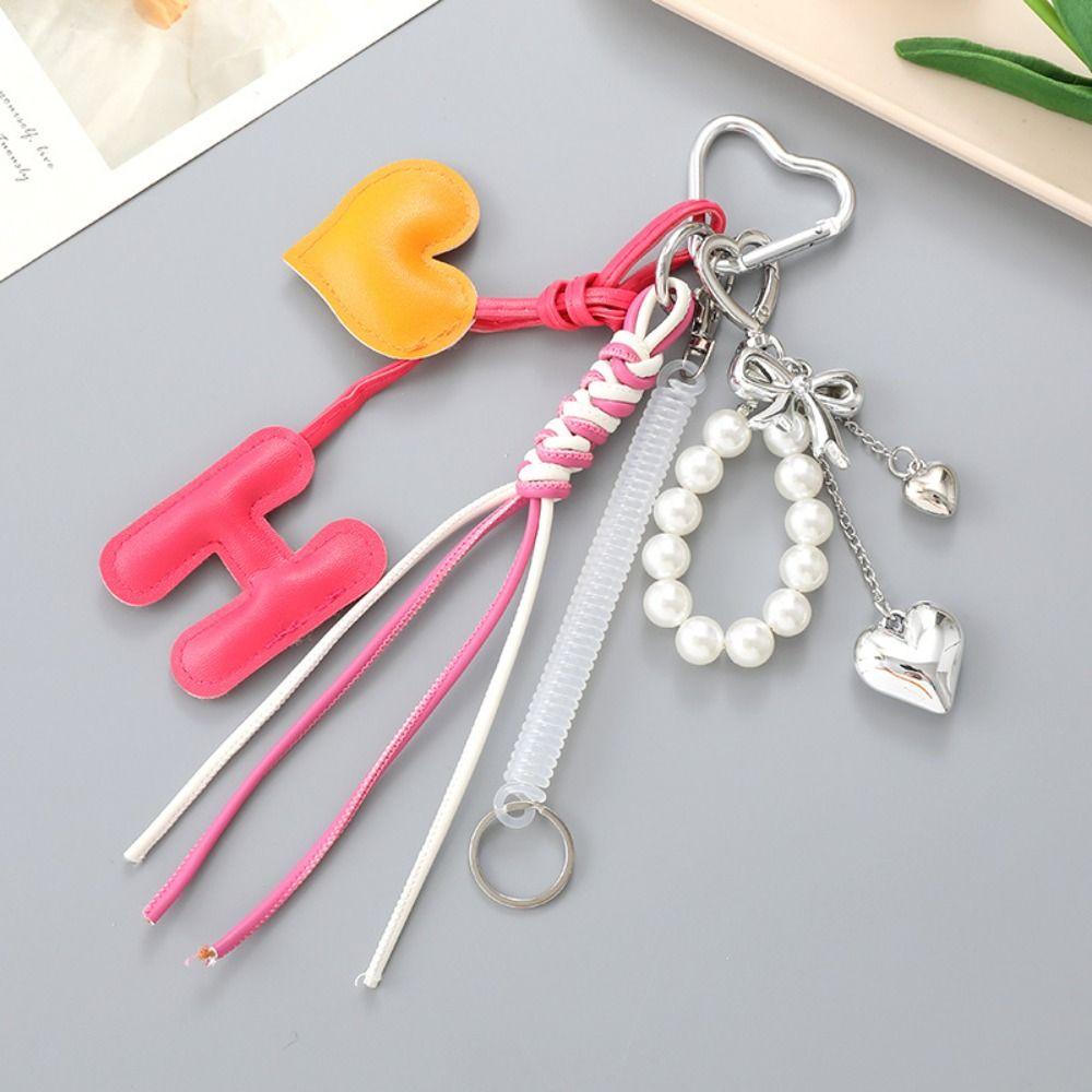 Keychain Heart Pendant Key Ring Korean Style Y2k Bag Pendant Sweet Braided Rope Bag Charm Couple