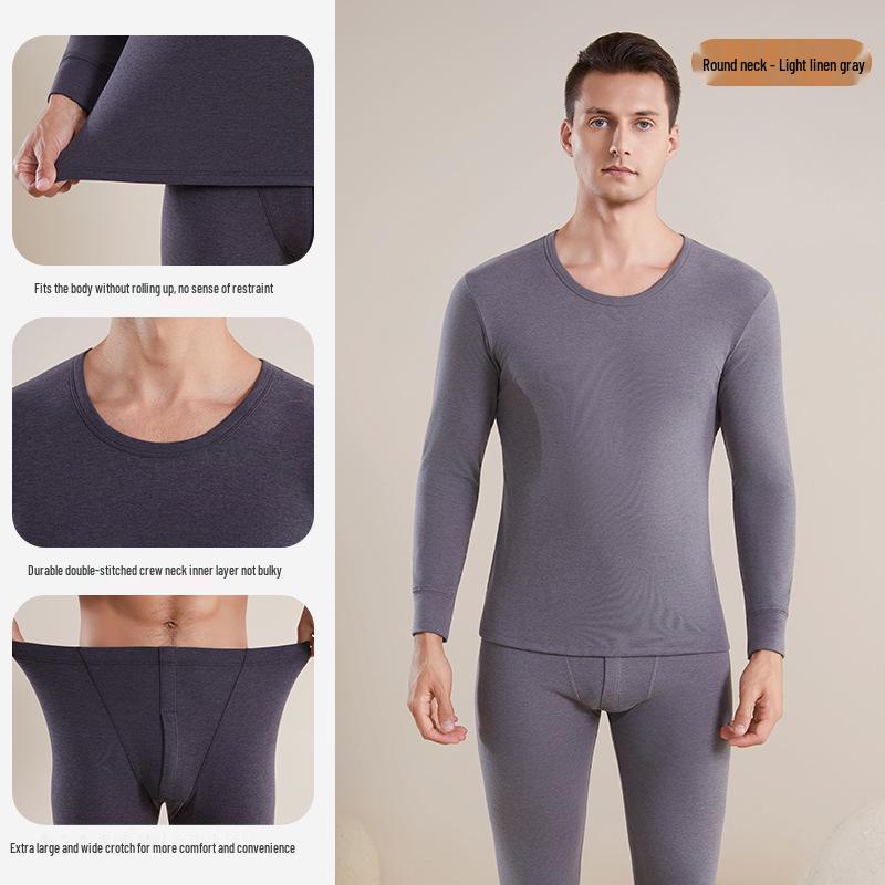 Мужской термокомплект с флисовой подкладкой - Теплоудерживающий базовый слой из хлопка и шерсти с футболкой и брюками