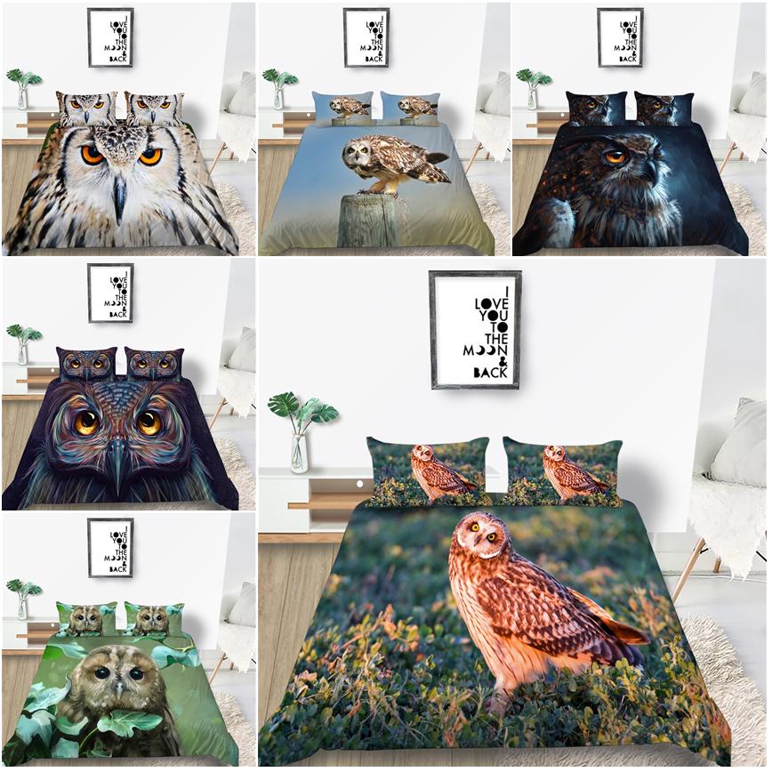 Домашний комплект постельного белья с рисунком совы, пододеяльник, наволочка, комплект постельного белья европейского стандарта, полный размер, одноместное/двуспальное постельное белье, украшение дома