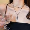 Double-Layer Black Diamond Cross Necklace - Stylish Women's Clavicle Chain Accessory