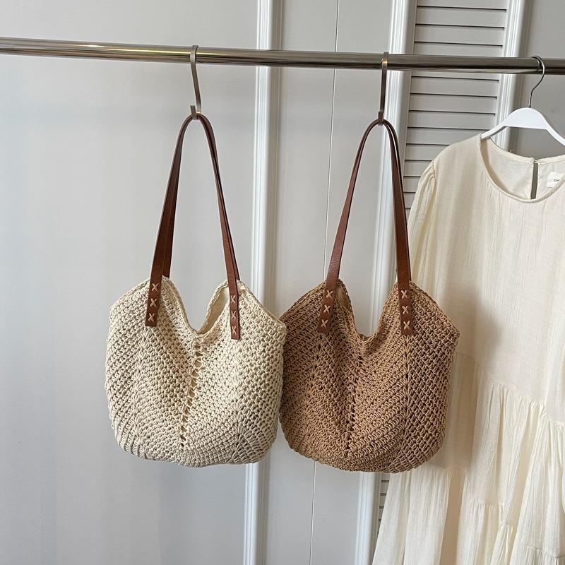 Lazy Wind Cotton Thread Woven Bag Women's Summer New Seaside Vacation Beach Bag Large Capacity Shoulder Tote Bag