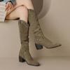 Women Knee High Chelsea Boots High Heels Pointed Toe Shoes Winter New Chunky Casual Designer Fashion Warm Lady Zapatos
