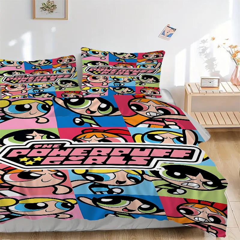 3-местный комплект постельного белья Powerpuff Girls Включает 1 одеяло + 2 наволочки, Без вкладышей для подушек, Мягкий, Удобный, Легкий, Дышащий, Pri