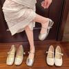 French Retro Mary Jane Shoes Women's Spring and Summer New Versatile Single Shoes Light Mouth Silver Small Leather Shoes Doudou Shoes