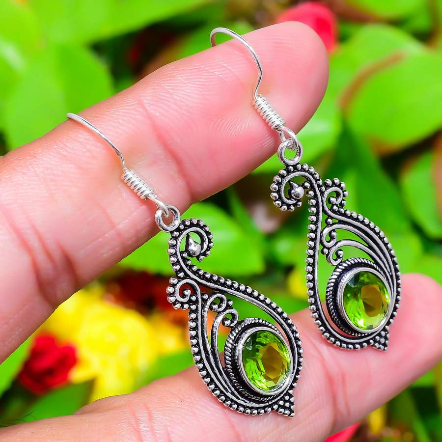 Серьги ручной работы из стерлингового серебра 925 пробы с натуральным драгоценным камнем перидот 2,01 дюйма G3z08