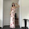 Fairycore Grunge Elegant Midi Dress Women Y2k Vintage Streetwear Spaghetti Strap High Waist Florals Printed Party Dress Female