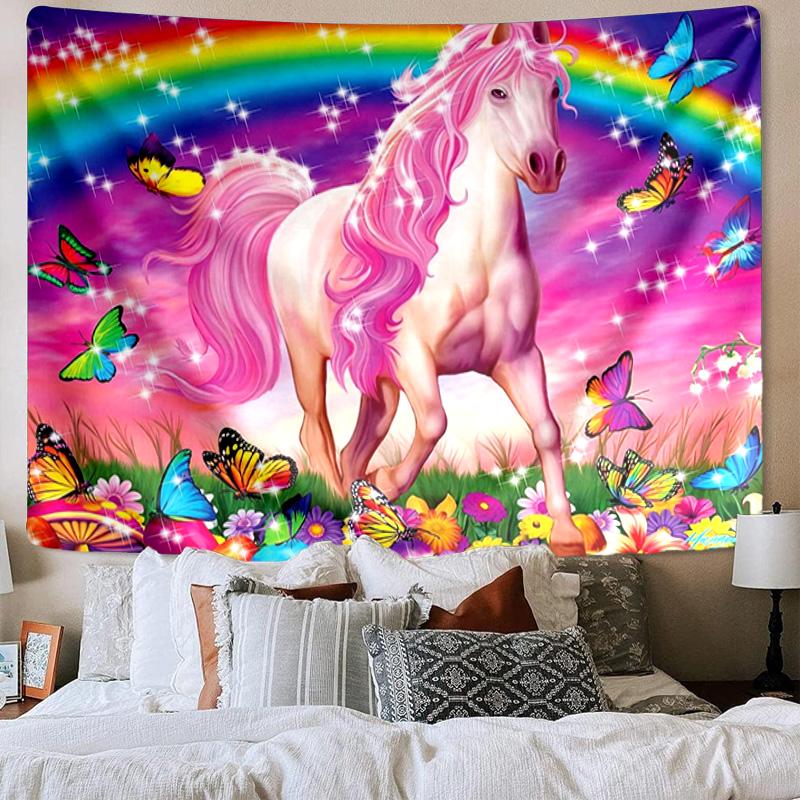 Unicorn In Enchanted Garden Tapestry Room Decoration Wall Hanging for Living Room Bedroom, dormitory, Birthday and Christmas gifts