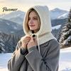 Однотонная шапка-балаклава с капюшоном для женщин, вязаная, с регулируемым шнурком, теплая, для зимы