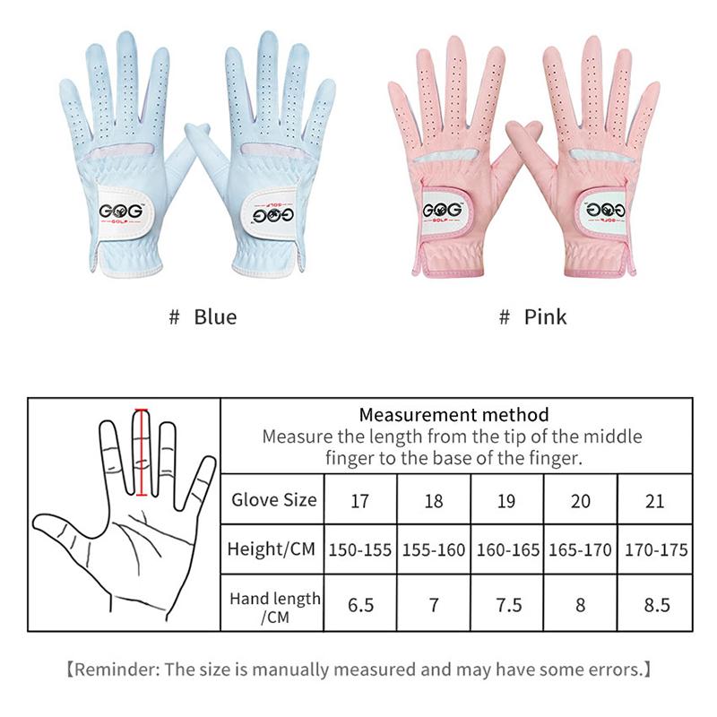 Golf Gloves for Women Lady Girl Professional 1 Pair Pink Blue 2 Colors Fabric Sports Golf Game Ball Tennis Baseball Gift 1 Pair 6