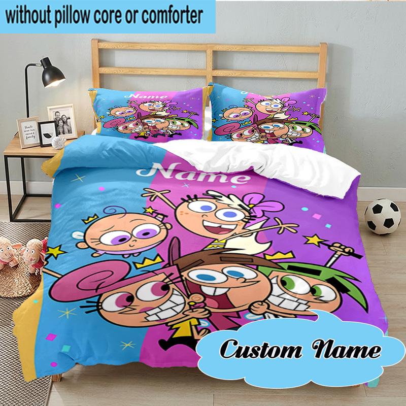 Custom Name 3PCS Friendship Adventure OddParents Bedding Set, Including 1pc Duvet Cover And 2pcs Pillowcases, Suitable for dorms and bedrooms Gift