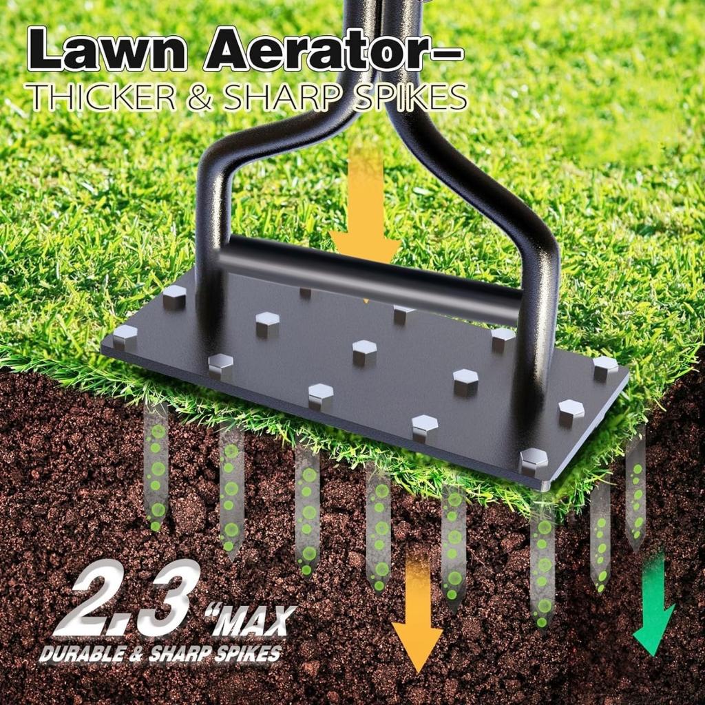 Ручной инструмент-аэратор для газона с 15 железными шипами 2-в-1 инструмент для аэрации почвы для аэратора воздуха для газона, сада и инструмент для очистки