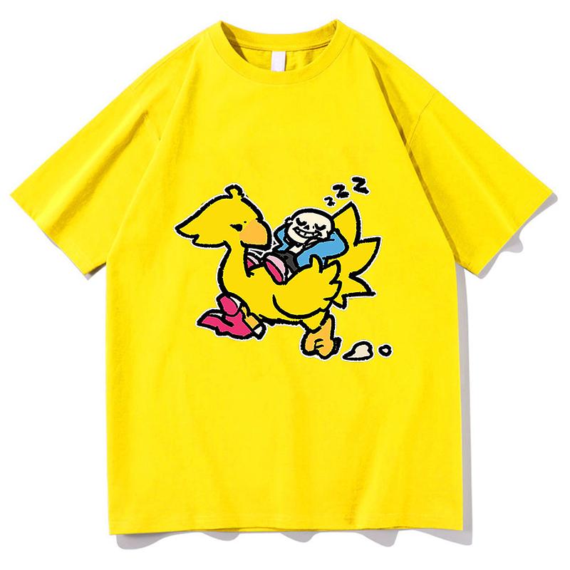 Графические футболки Sans и Chocobo Унисекс Мода Хлопковые футболки Унисекс Уличная одежда Хип-Хоп Хлопок Свободные Мужская/Женская Футболка Одежда