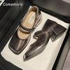 Fashion Brown Mary Jane Shoes with Chain Decor Spring Autumn Square Toe VintagePumps for Women's Elegant Dress Shoes Zapatos De Mujer