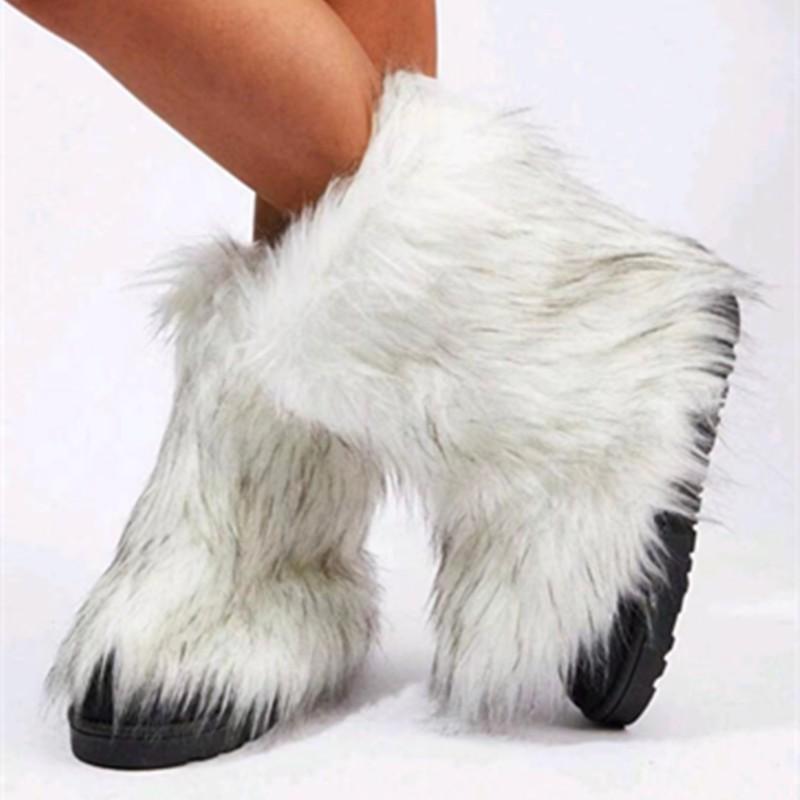 Мода 2024 года, новые женские пушистые сапоги из искусственного меха лисы, женские плюшевые теплые зимние сапоги, роскошная обувь для девочек, меховые сапоги из модной зимней обуви