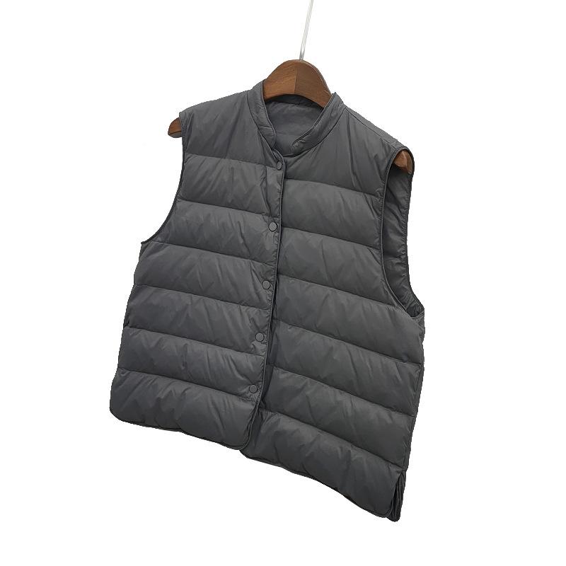 Женский легкий пуховый жилет 2025: Теплый, Без рукавов, Воротник-стойка, Модный пух белой утки для осени/зимы.