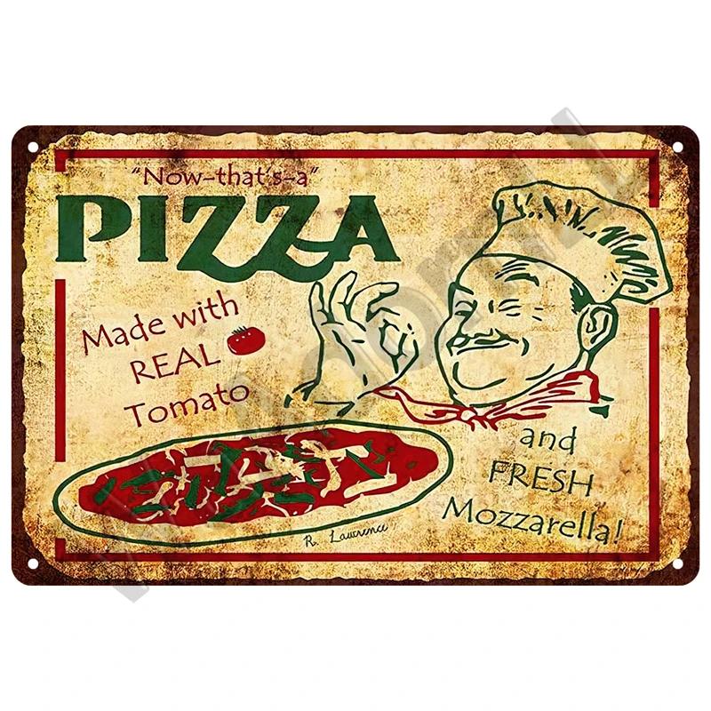 Пицца настенное искусство тарелка зона табличка отличная еда винтажный металлический знак паб бар домашнее украшение лучший самодельный постер жестяная вывеска декор клуб